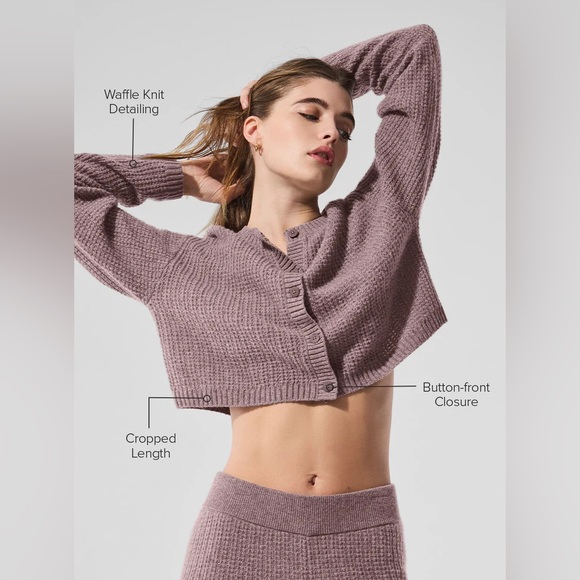 ALO Yoga Cashmere Plush Waffle Cardigan size small mushroom - Picture 3 of 7